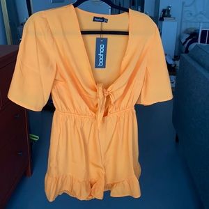 Bright orange Tie Front Romper